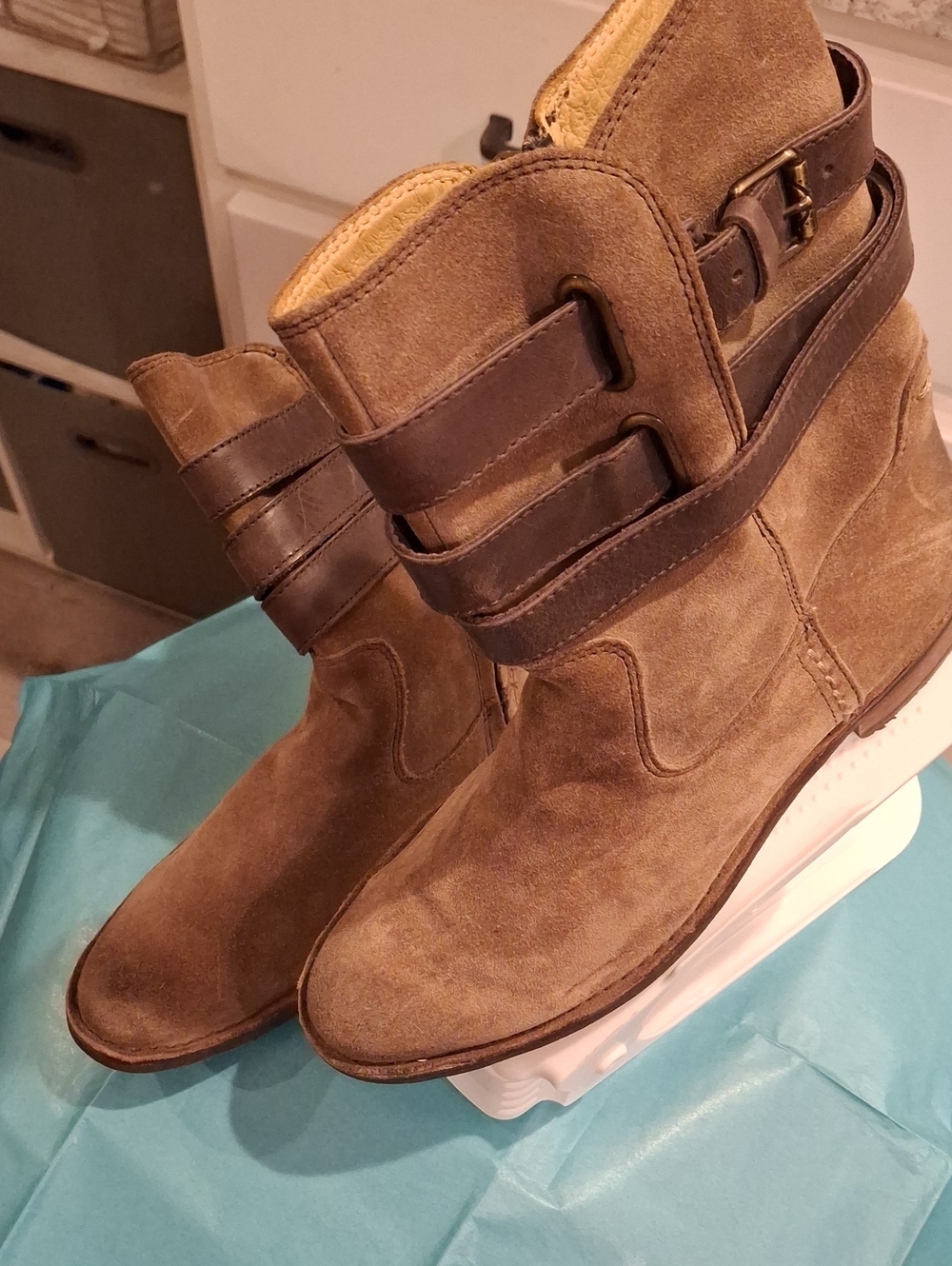 Ladies Bussola Brown Suede Strap Boots - Classic Casual Style
